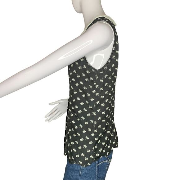 COLOR BLOCK Peter Pan Collar Women Top Color Black with White Daisy prin… - Picture 5 of 9